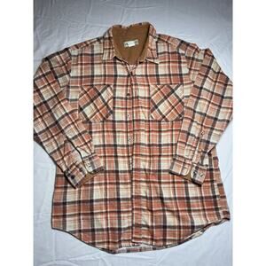 Haband Flannel Shirt Mens Large XL Tan Multicolor Vintage Vtg Plaid Distress